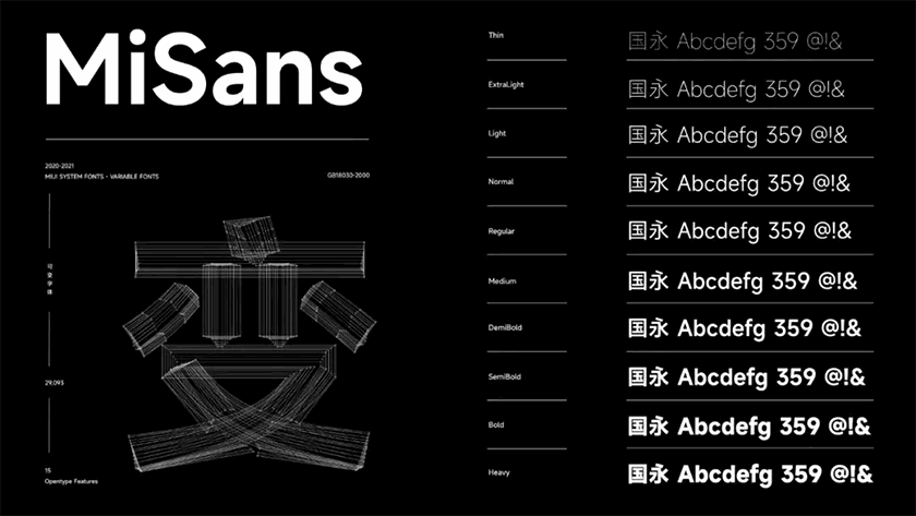 小米推出全新免费商用 MiSans 2.000 全套中文字体-1
